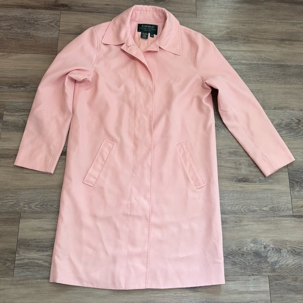 Lauren Ralph Lauren pale pink preppy trench rain jacket size Petite